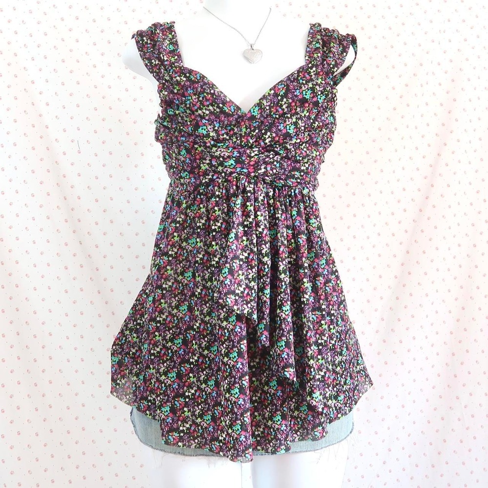 y2k express floral babydoll top